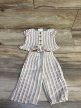 Little Lass 2pc Gauze Striped Peplum Top & Pants Set Ivory sz 12m