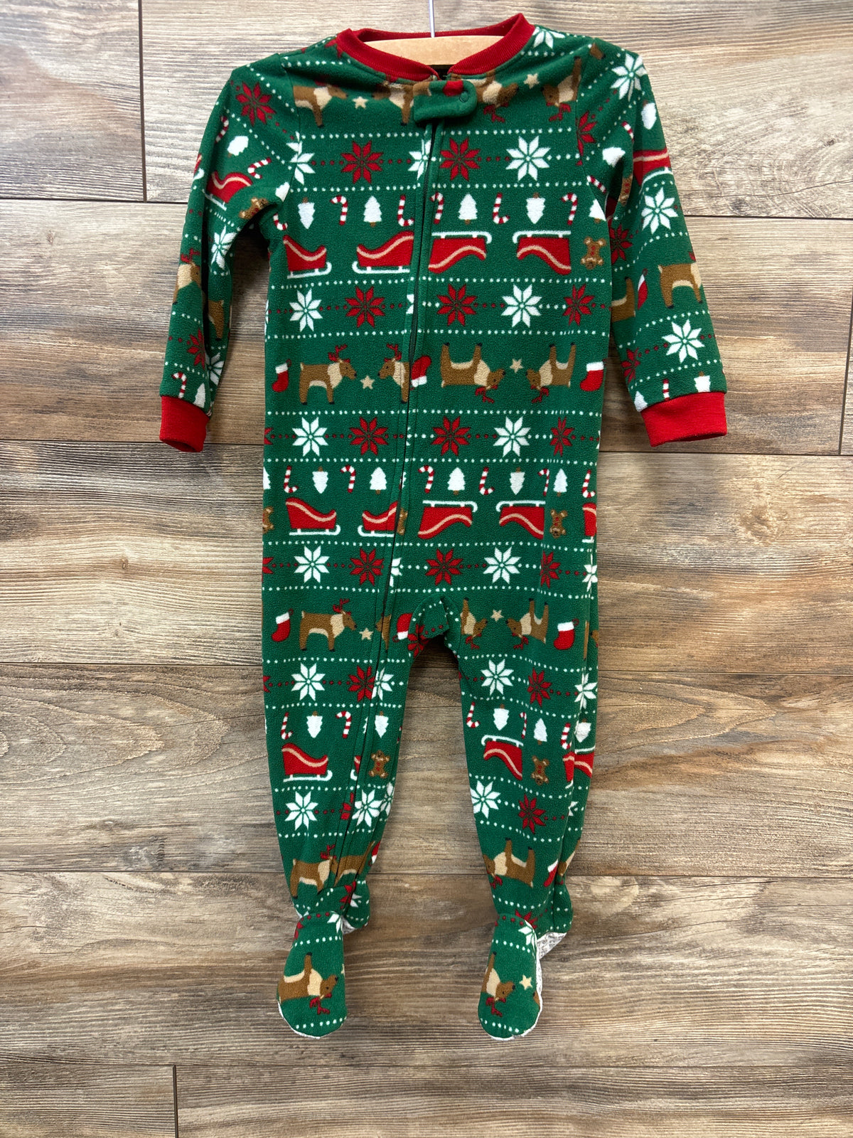 Carter's Christmas Print Blanket Sleeper Green sz 2T