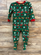 Carter's Christmas Print Blanket Sleeper Green sz 2T