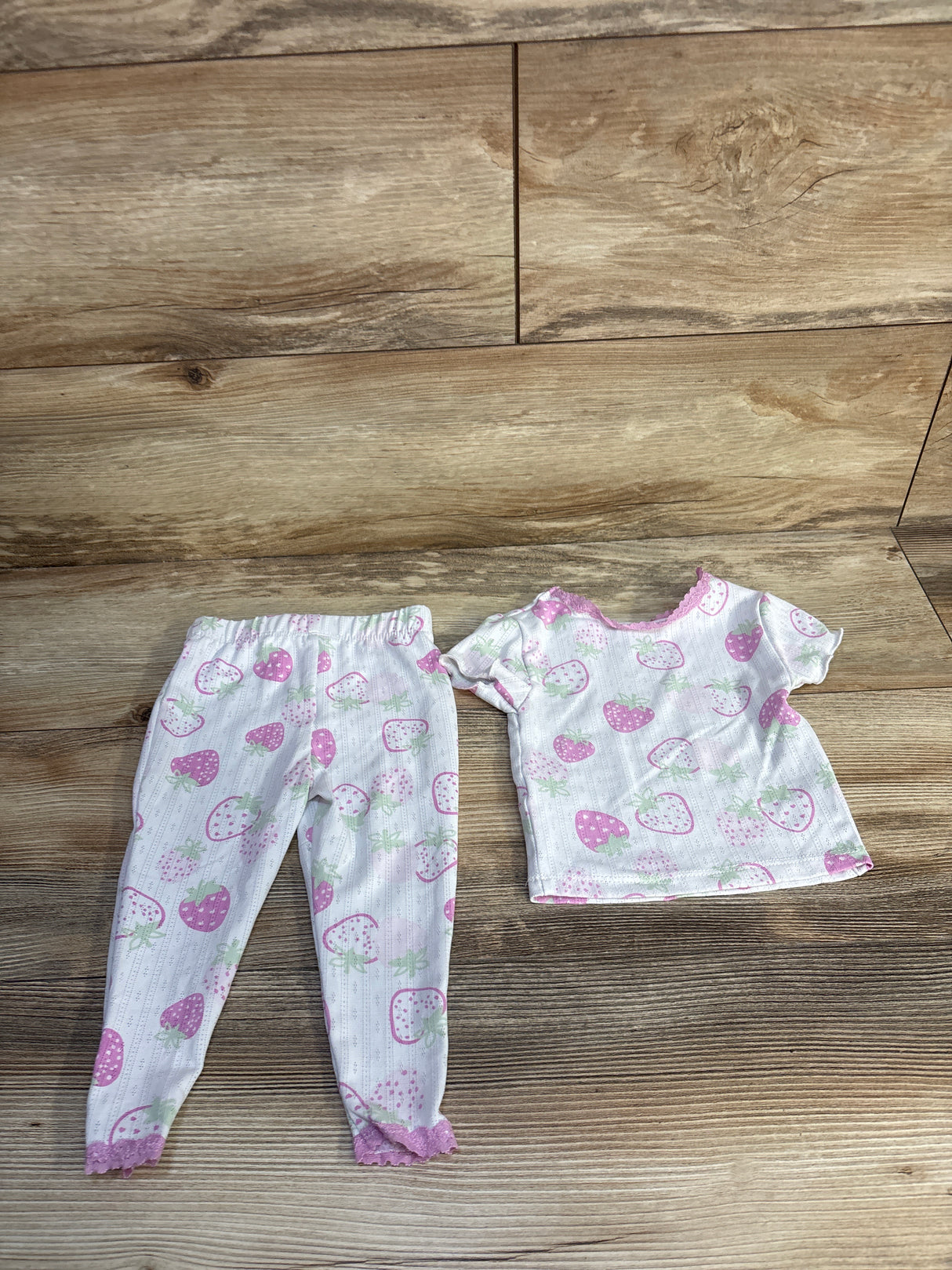 Btween 2pc Pointelle Strawberry Shirt & Pants Set White sz 12m