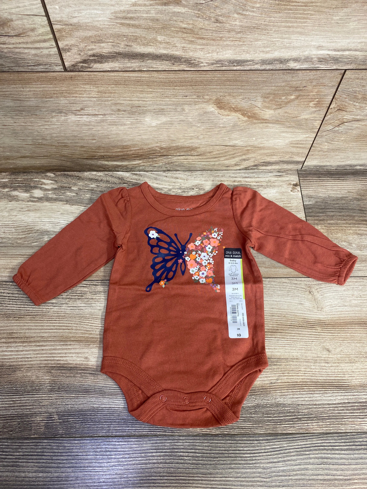 NEW Okie Dokie Long Puff Sleeve Bodysuit Terra Cotta sz 3m