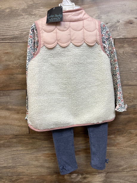 Cynthia Rowley 3pc set with pink sherpa vest, floral long sleeve shirt, and blue pants for size 3T
