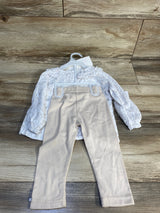 NEW Badgley Mischka 3pc Floral Shirt & Bottoms Set White sz 12-18m
