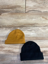Knitted Foldover Beanie, 2pk Black/Caramel