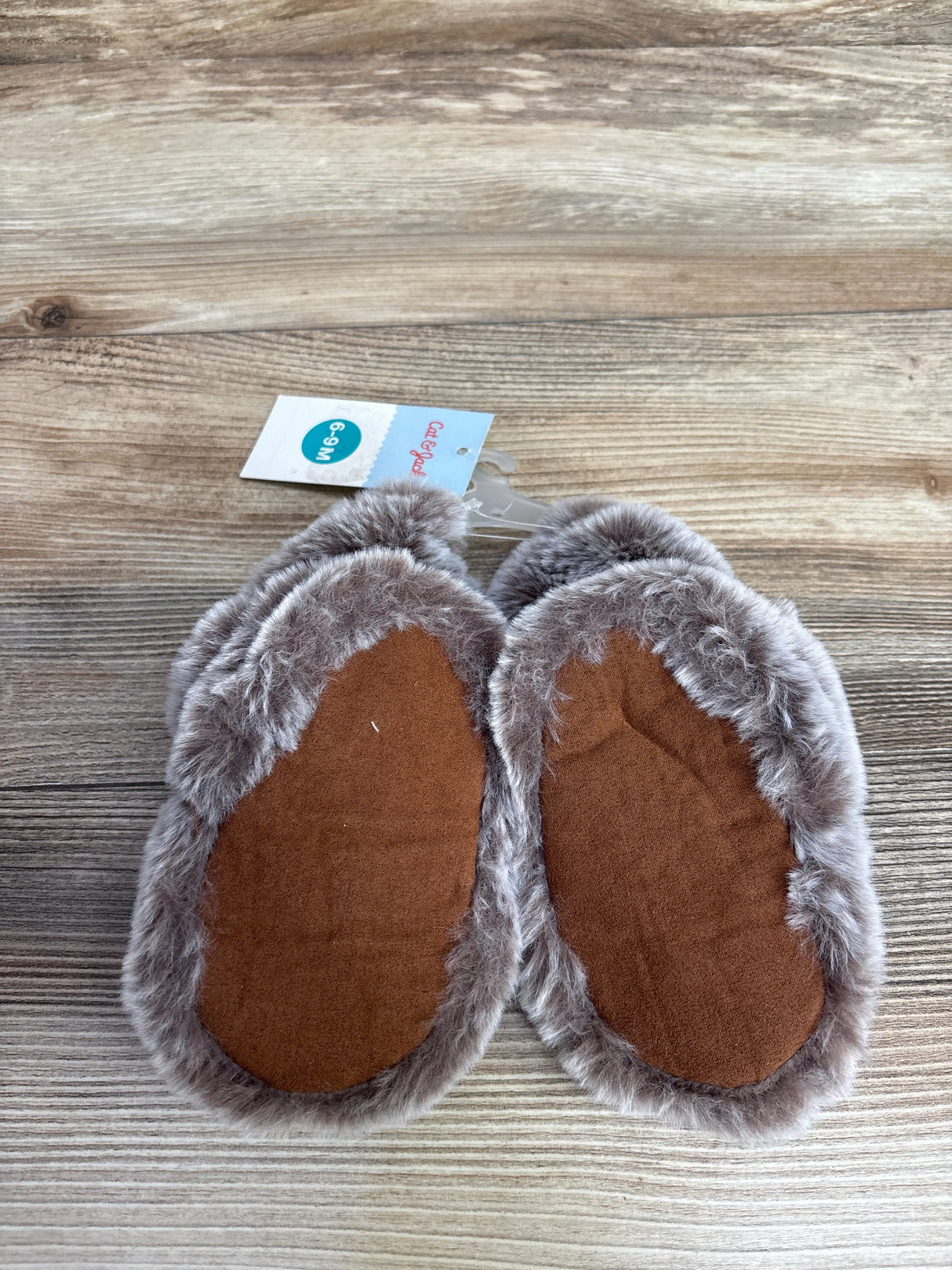 NEW Cat & Jack Faux Fur Slippers Brown sz 6-9m