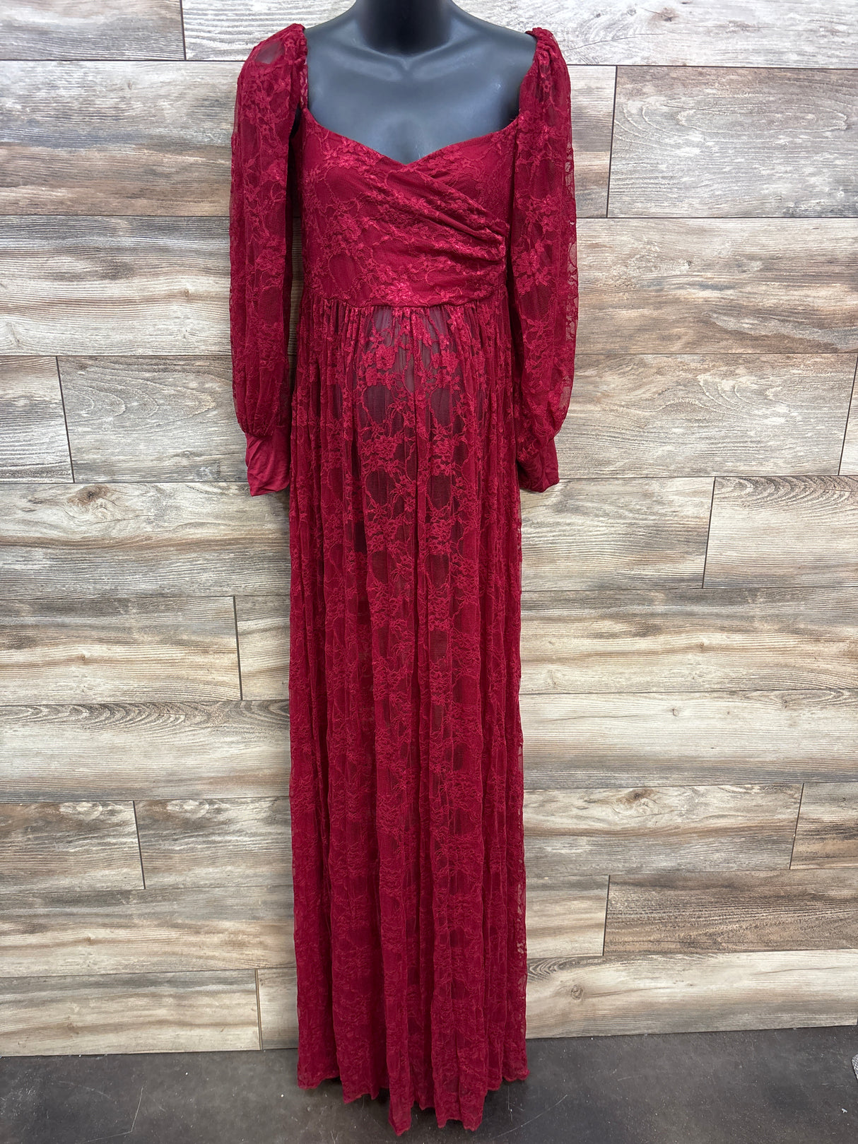 Maternity Photography Floral Lace Dress Dark Red sz Medium