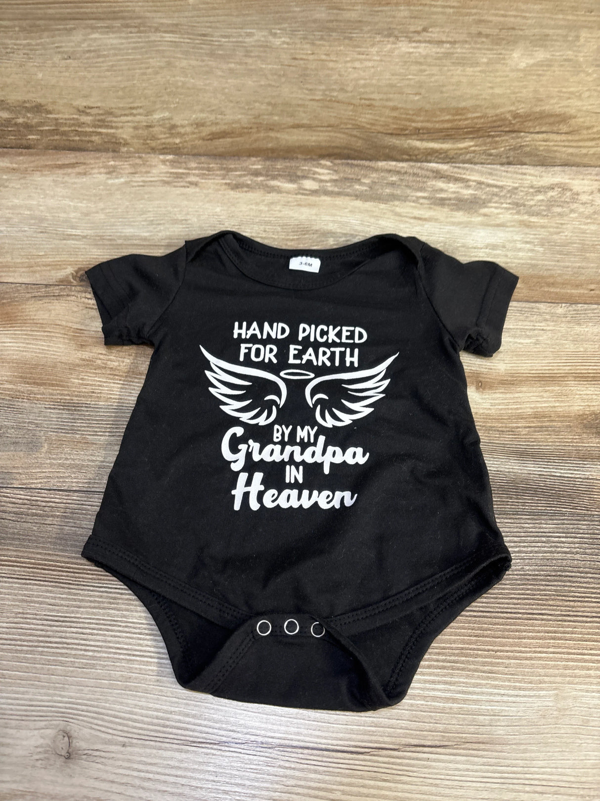 Hand Picked For Earth By My Grandpa In Heaven Bodysuit Black sz 3-6m