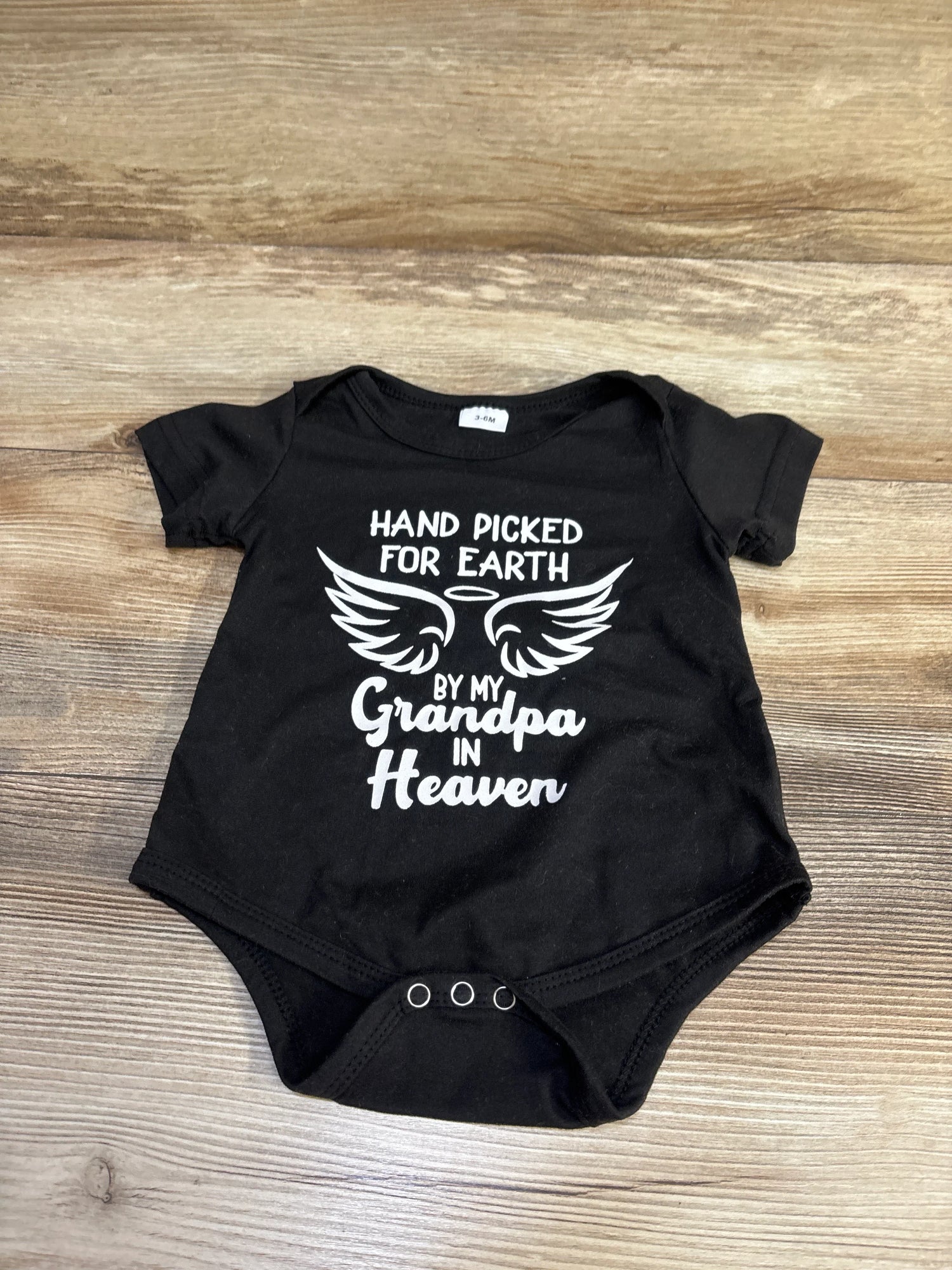 Hand Picked For Earth By My Grandpa In Heaven Bodysuit Black sz 3-6m