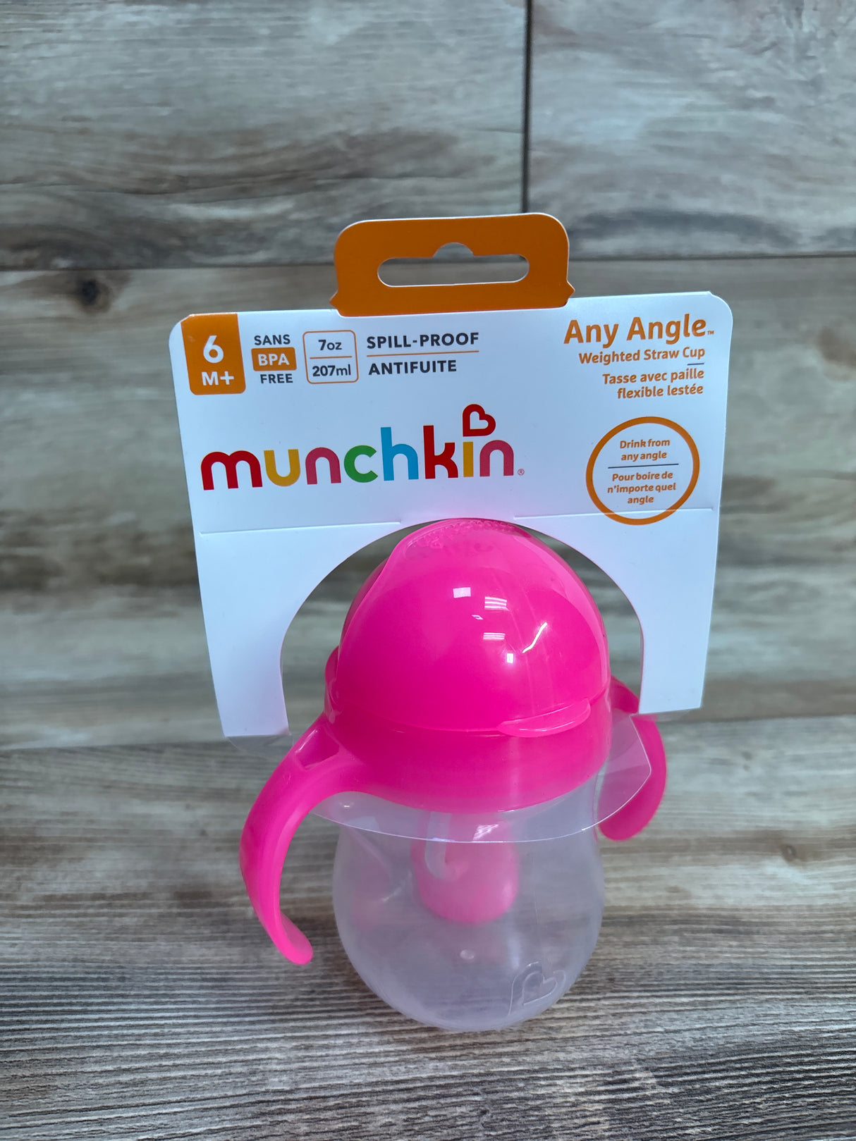 NEW Munchkin Any Angle Weighted Straw Cup Pink 7oz