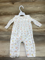 NEW Rabbit + Bear Floral Bird Print Coverall White sz 3-6m