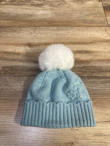 Knit Floral Pom-Pom Beanie Blue sz 6-9m