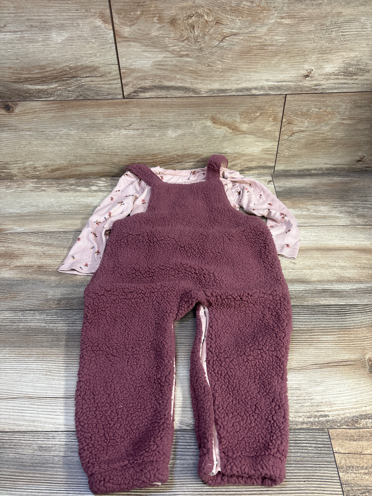 Modern Moments 2pc Sherpa Overalls Set Pink sz 24m