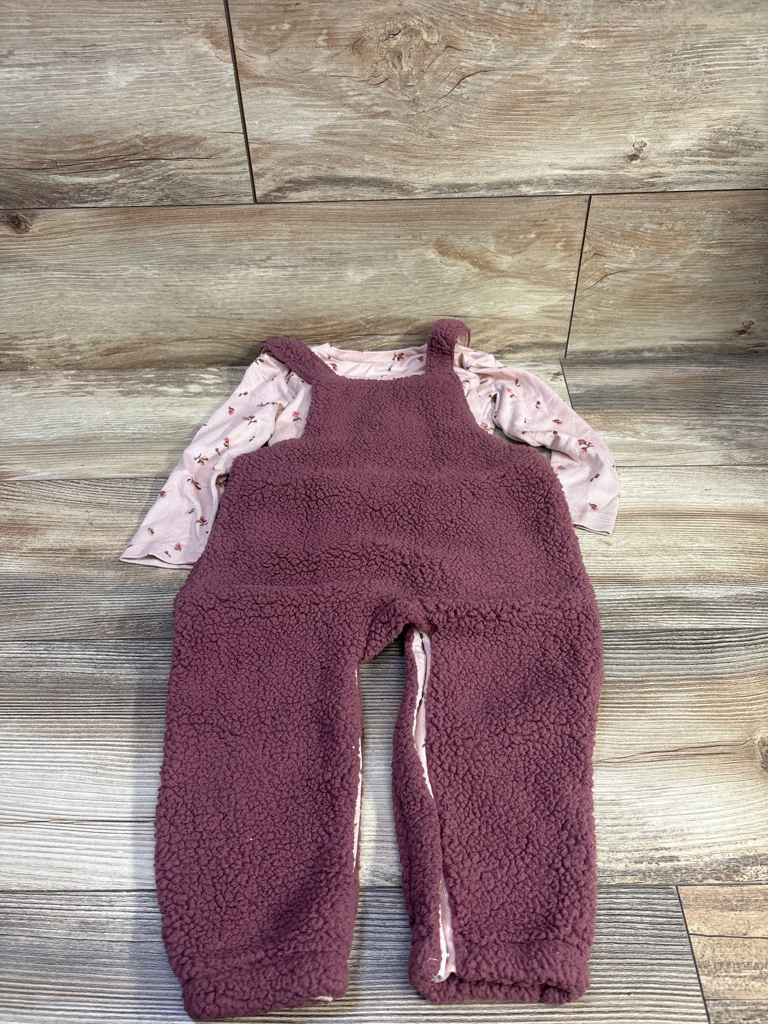 Modern Moments 2pc Sherpa Overalls Set Pink sz 24m