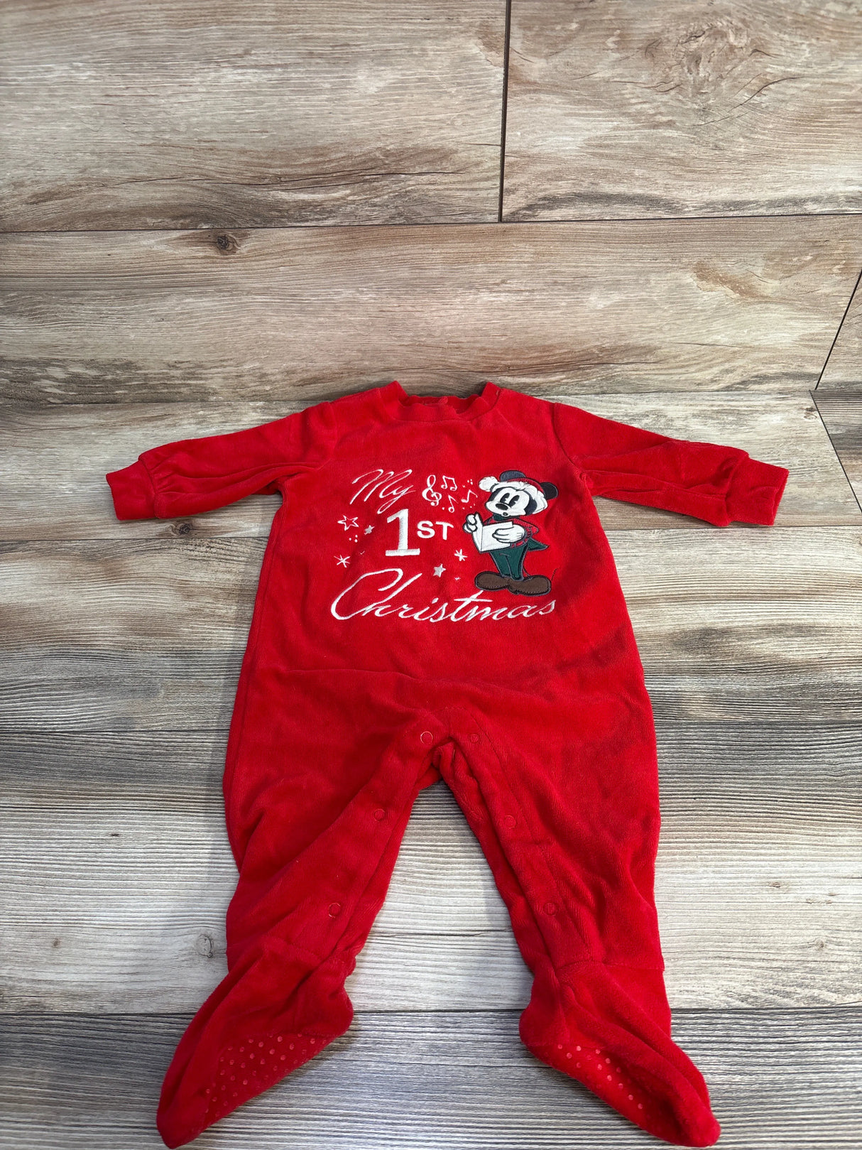 Disney Baby Terry Cloth Mickey Mouse My First Christmas Sleeper Red sz 9-12m
