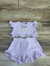 Disney Junior 2pc Minnie Mouse Embroidered Gauze Shirt & Shorts Set Purple sz 12m