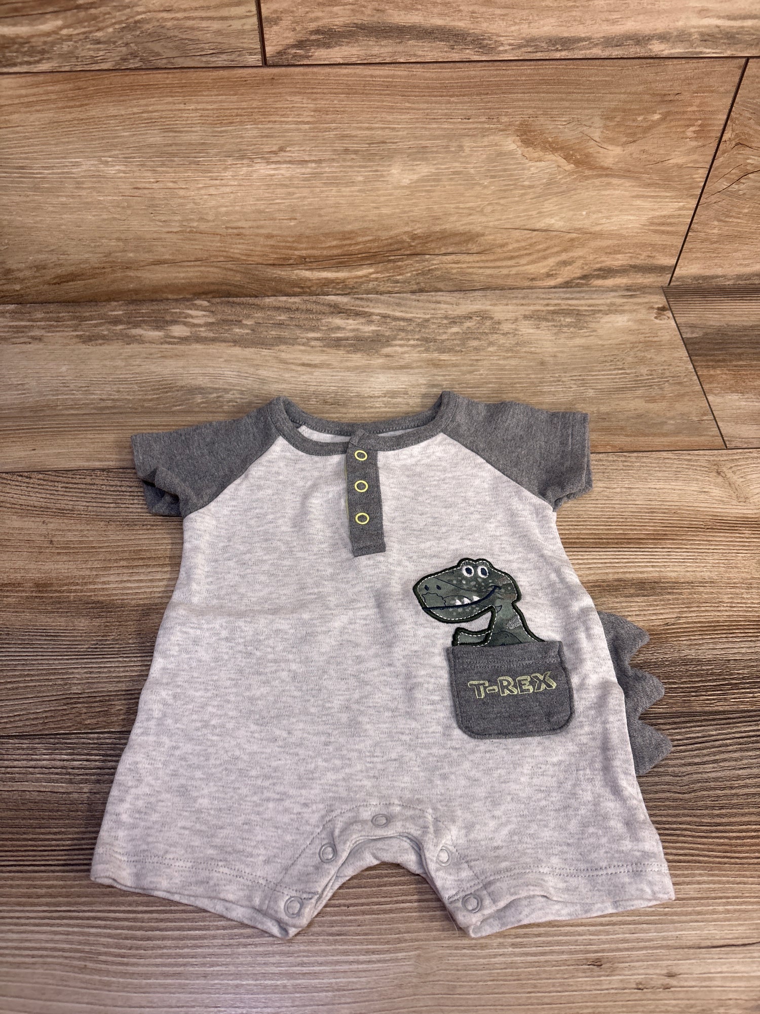 Kids Headquarters T-Rex Henley Shortie Romper Grey sz 6m