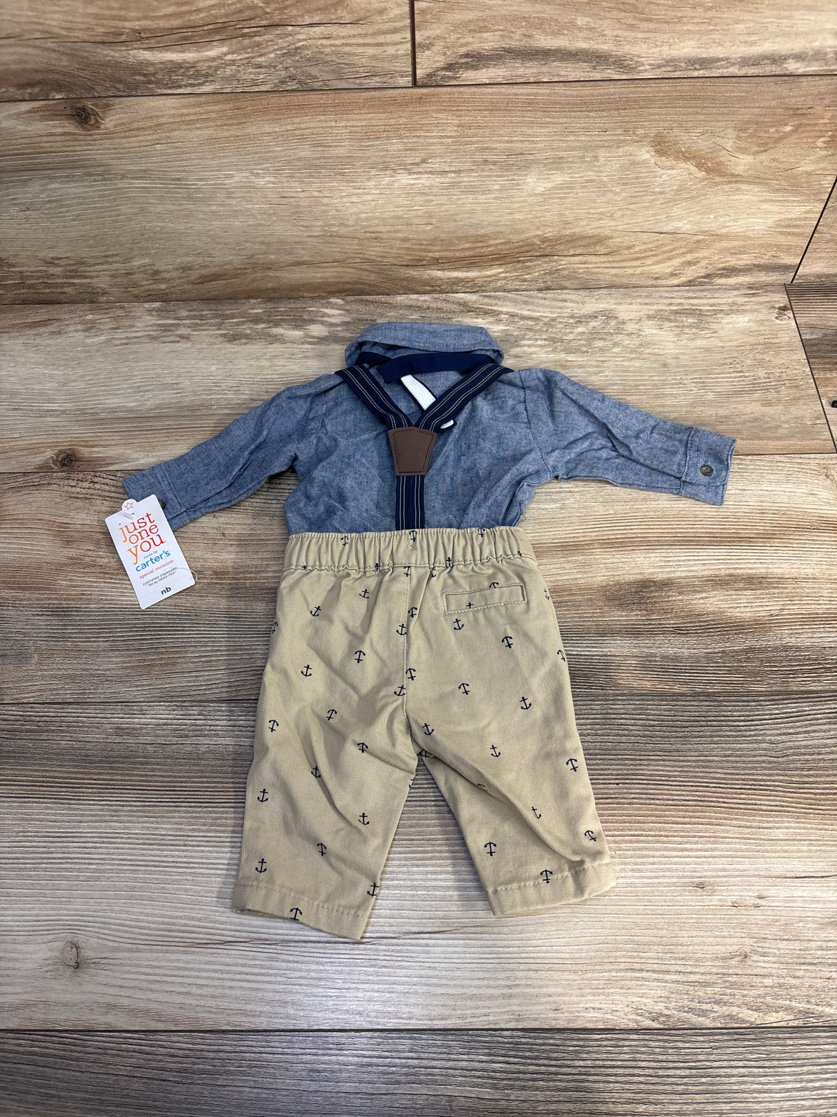 NEW Just One You 3pc Suspenders & Anchor Print Shorts Set Blue sz Newborn