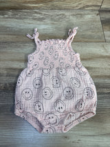 Grayson Mini Smiley Face Smocked Gauze Bubble Romper Pink sz 0-3m