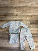 Cupcakes & Cashmere 3pc Floral Heart Sweatshirt & Pants Set Teal sz 6-9m