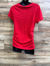 Isabel Maternity Ruched V-Neck Shirt Red sz Medium