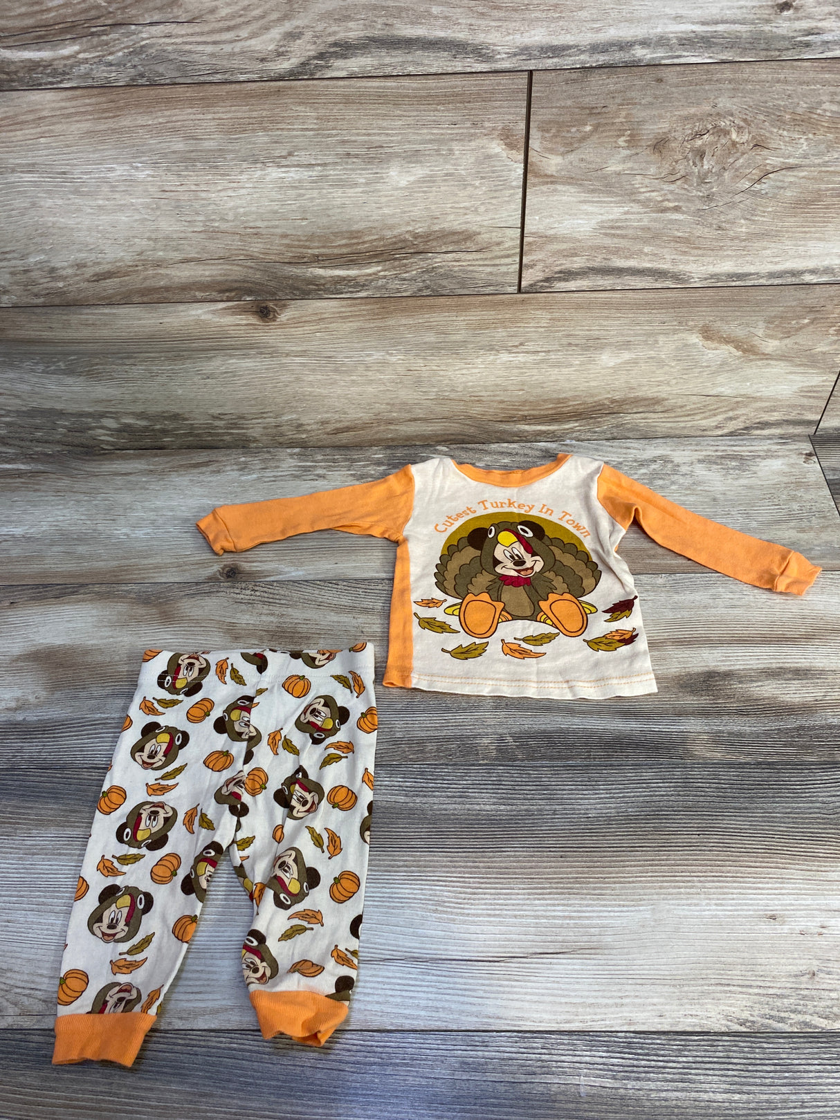 Disney Junior 2pc Mickey Mouse Thanksgiving pajama Set Orange sz 12m