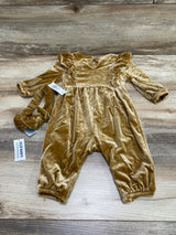 NEW Old Navy 2pc Velvet Ruffle Trim Coverall & Headband Brown sz 3-6m