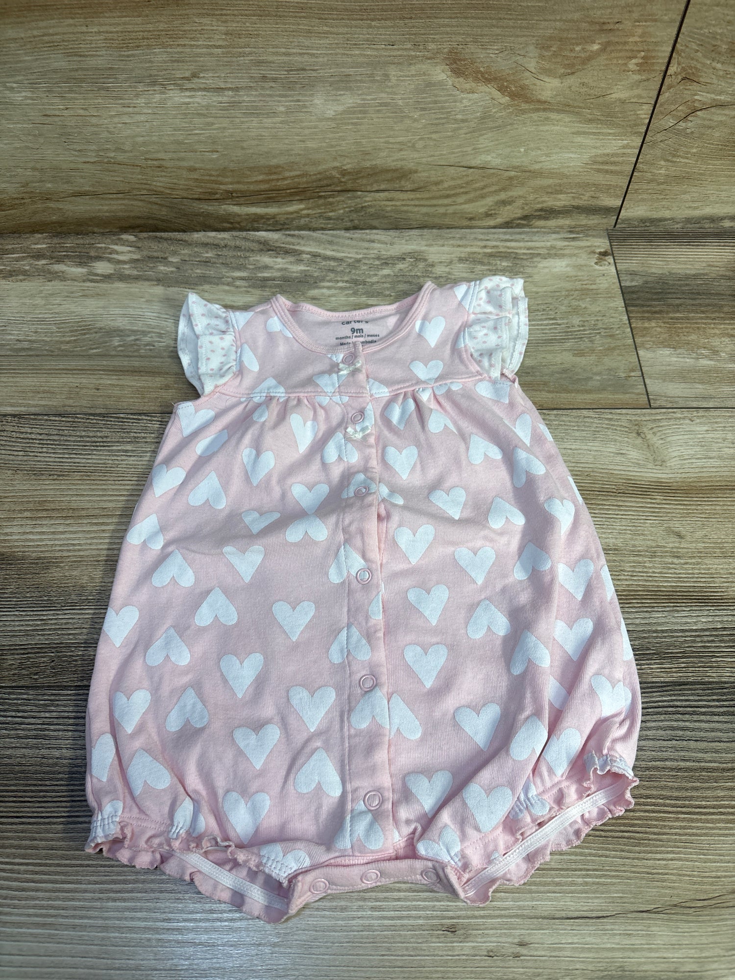 Carter's Ruffle Shortie Hear Romper Pink sz 9m