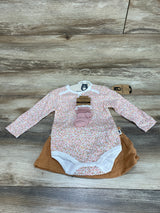 NEW Rabbit + Bear Organic 3Pc Floral Print Bodysuit & Skort Set Pink Sz 12m