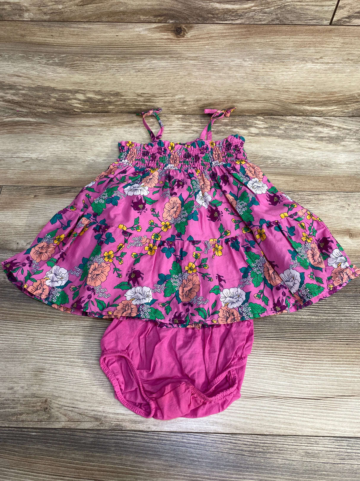 Janie and Jack 2pc The Leilani Floral Smocked Sundress Pink sz 12-18m - Me n Mommy To Be