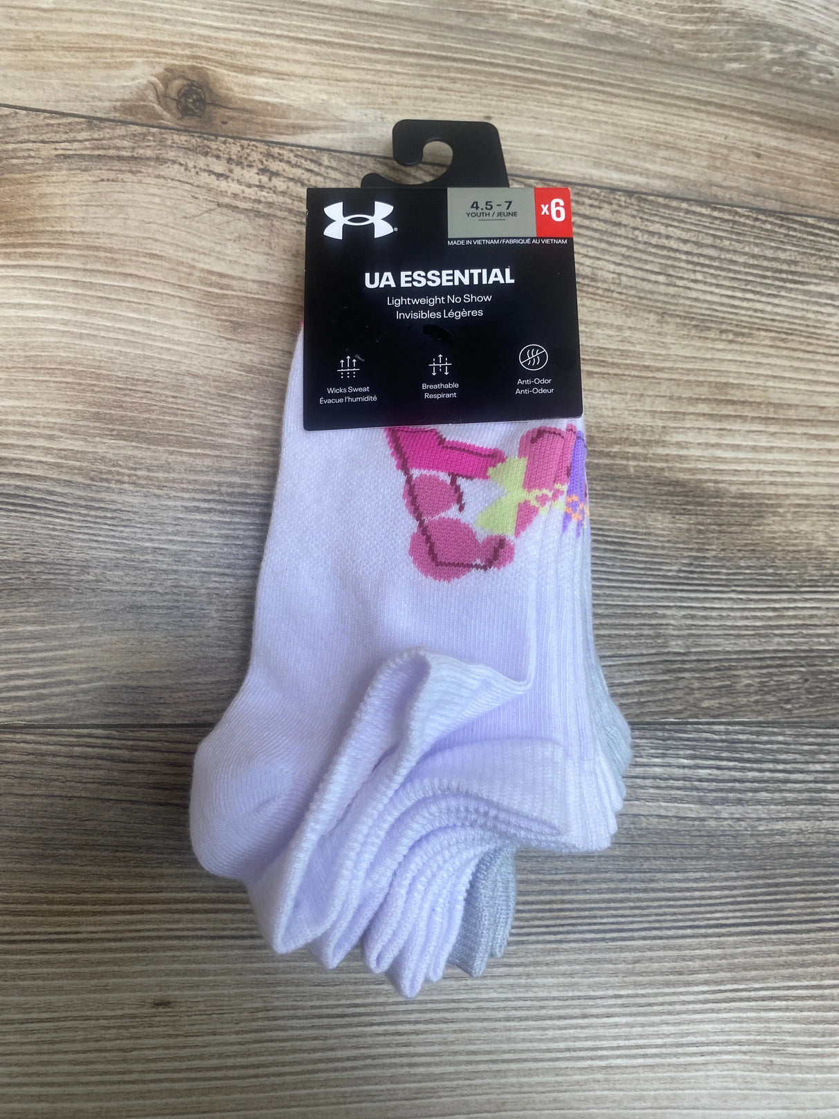 NEW Under Armour Girls' UA Essential No Show 6Pk Sz 4.5Y-7Y