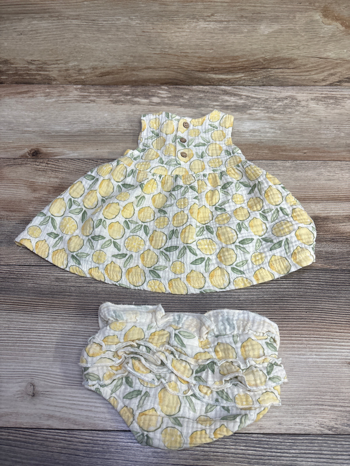 Rabbit + Bear Organic 2pc Gauze Lemon Dress & Bloomers Set Ivory sz 0-3m
