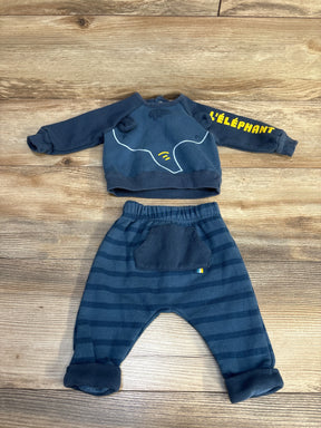 Blue baby outfit with elephant design and striped pants, perfect for kids' casual wear