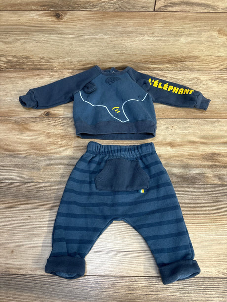 Blue baby outfit with elephant design and striped pants, perfect for kids' casual wear