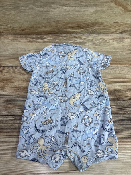 Angel Dear bamboo blue shortie romper for babies with a nautical ocean print