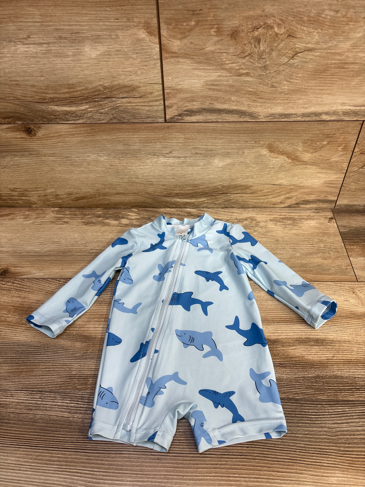 Just One You Shark Long Sleeve Rash Guard Swimsuit Blue sz 6m