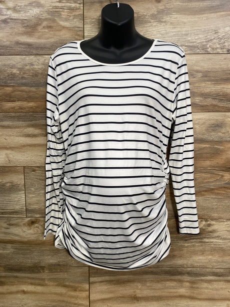 Ekouaer Striped Ruched Shirt White sz XL - Me n Mommy To Be