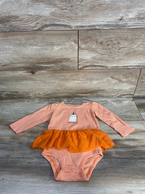 Orange striped baby onesie with ghost print and tutu skirt, Halloween-themed infant clothing