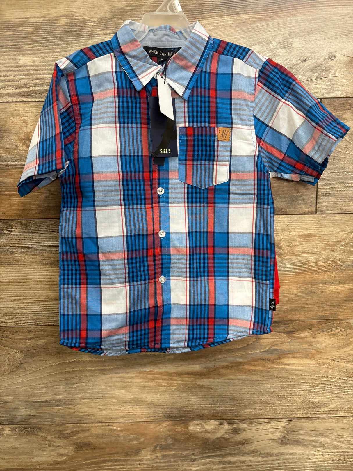 NEW American Hawk 2pc Button-Up Shirt & Shorts Set Red White Blue sz 5T