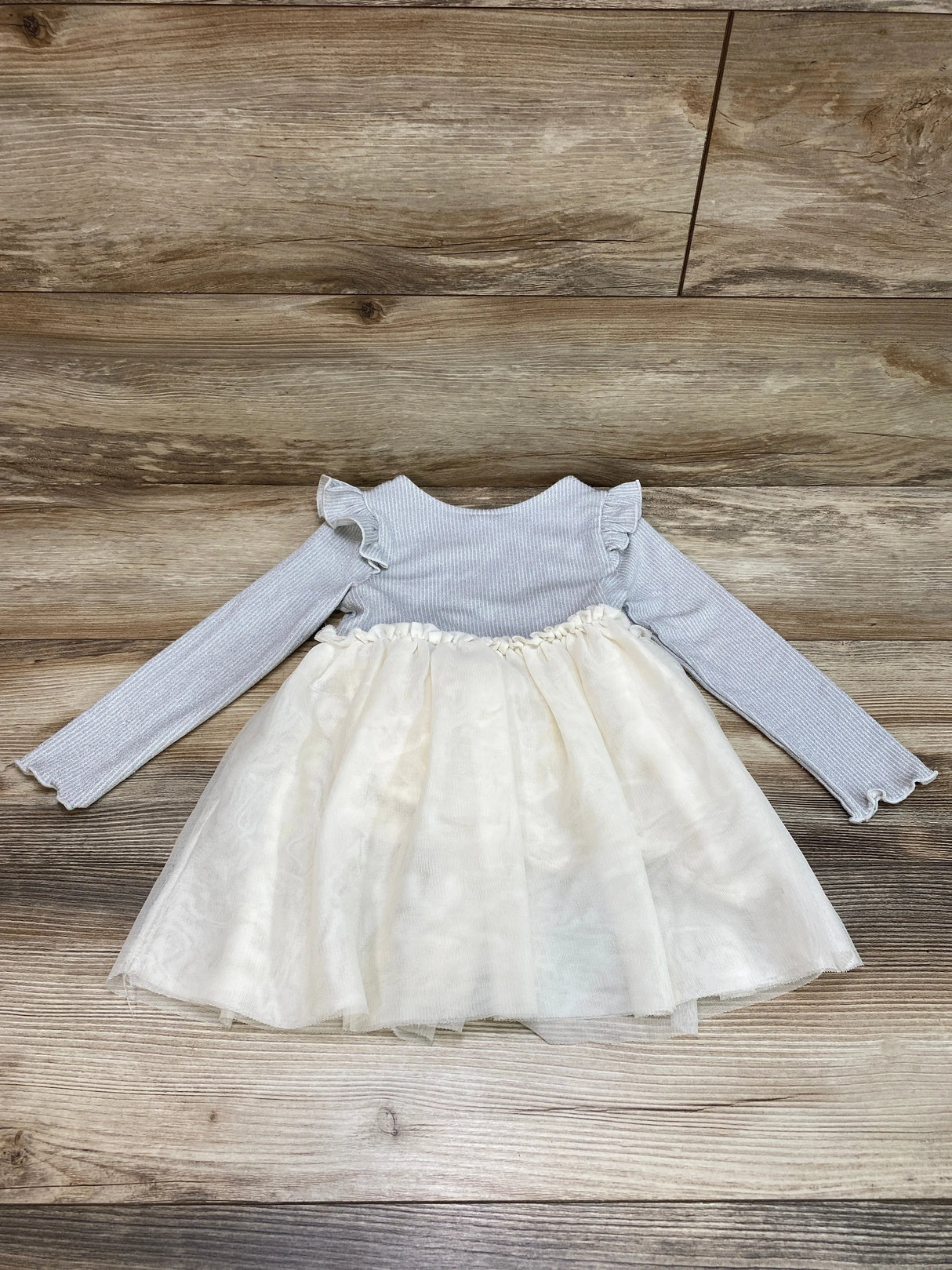 Old Navy Fit & Flare Rib Knit Ruffle Tutu Dress Grey sz 2T