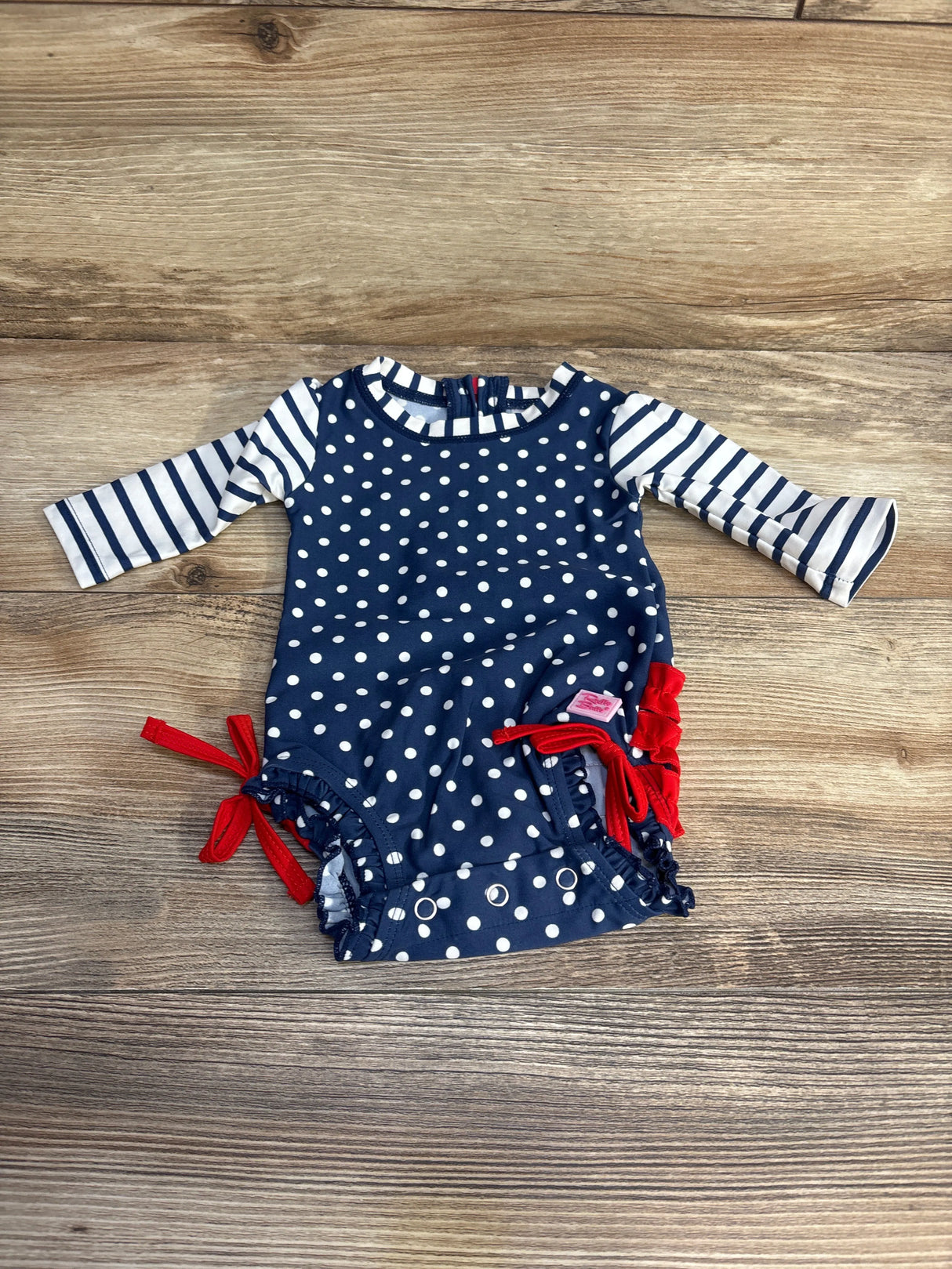 Ruffle Butts 1pc Striped Polka Dot Rashguard Swimsuit Navy sz 0-3m - Me n Mommy To Be