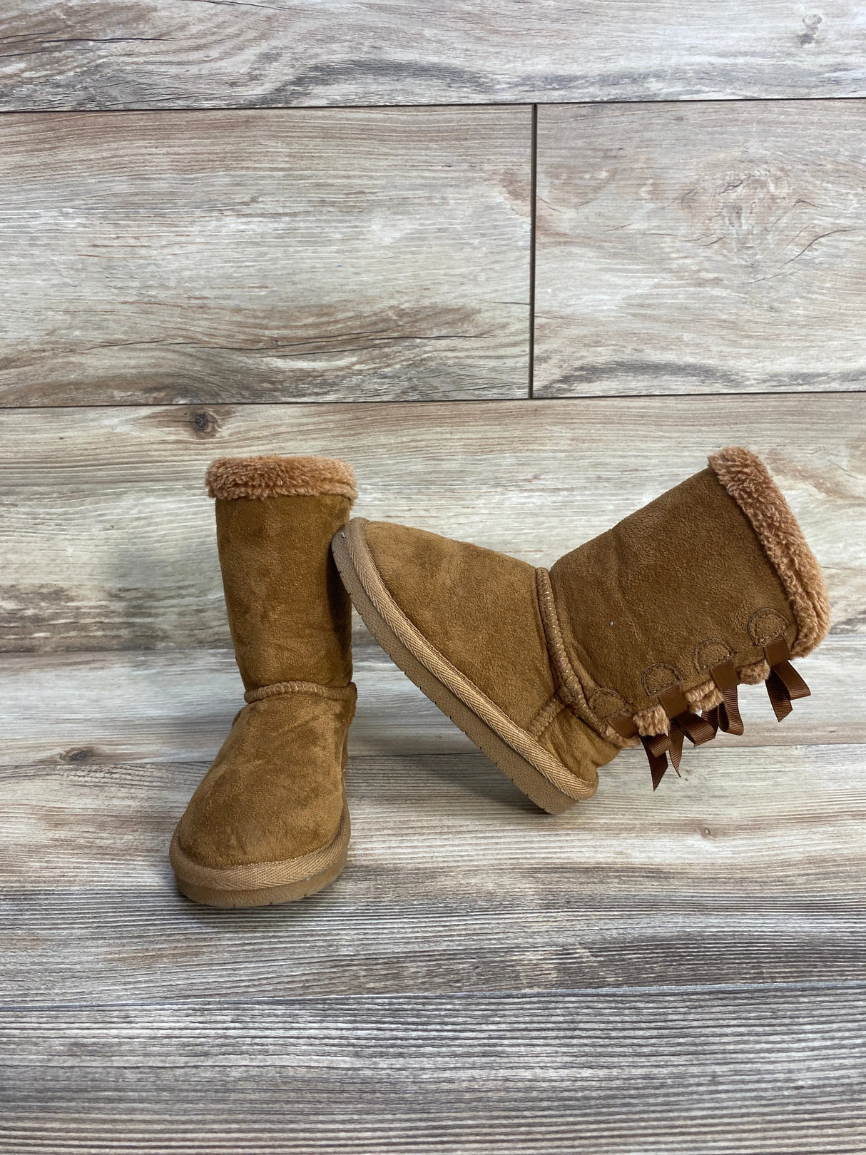 Link Ann36k Shearling Fur Bowtie Boots, Brown sz 7c