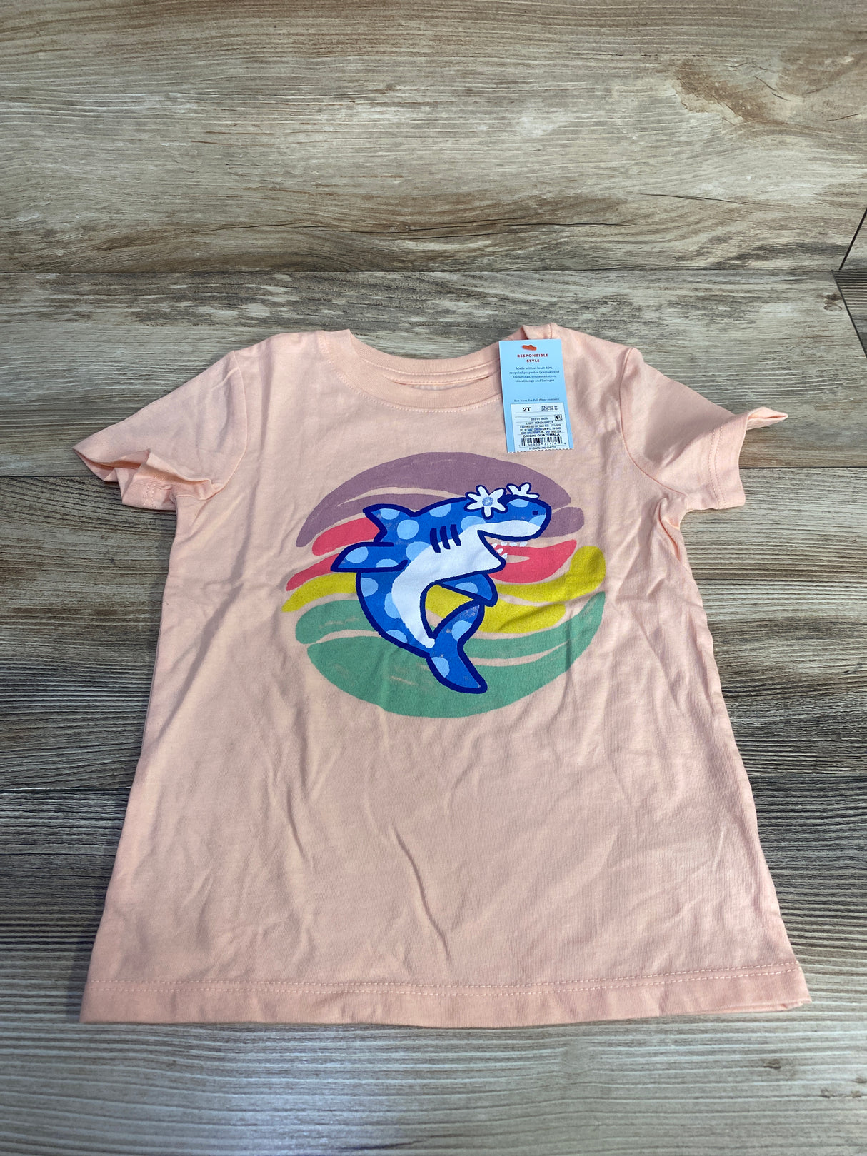 NEW Cat & Jack Shark Shirt Peach sz 2T