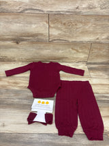 NWOT Little Chickadees 3pc Knit Bodysuit, Pants, & Headband Set Maroon sz 6/9m