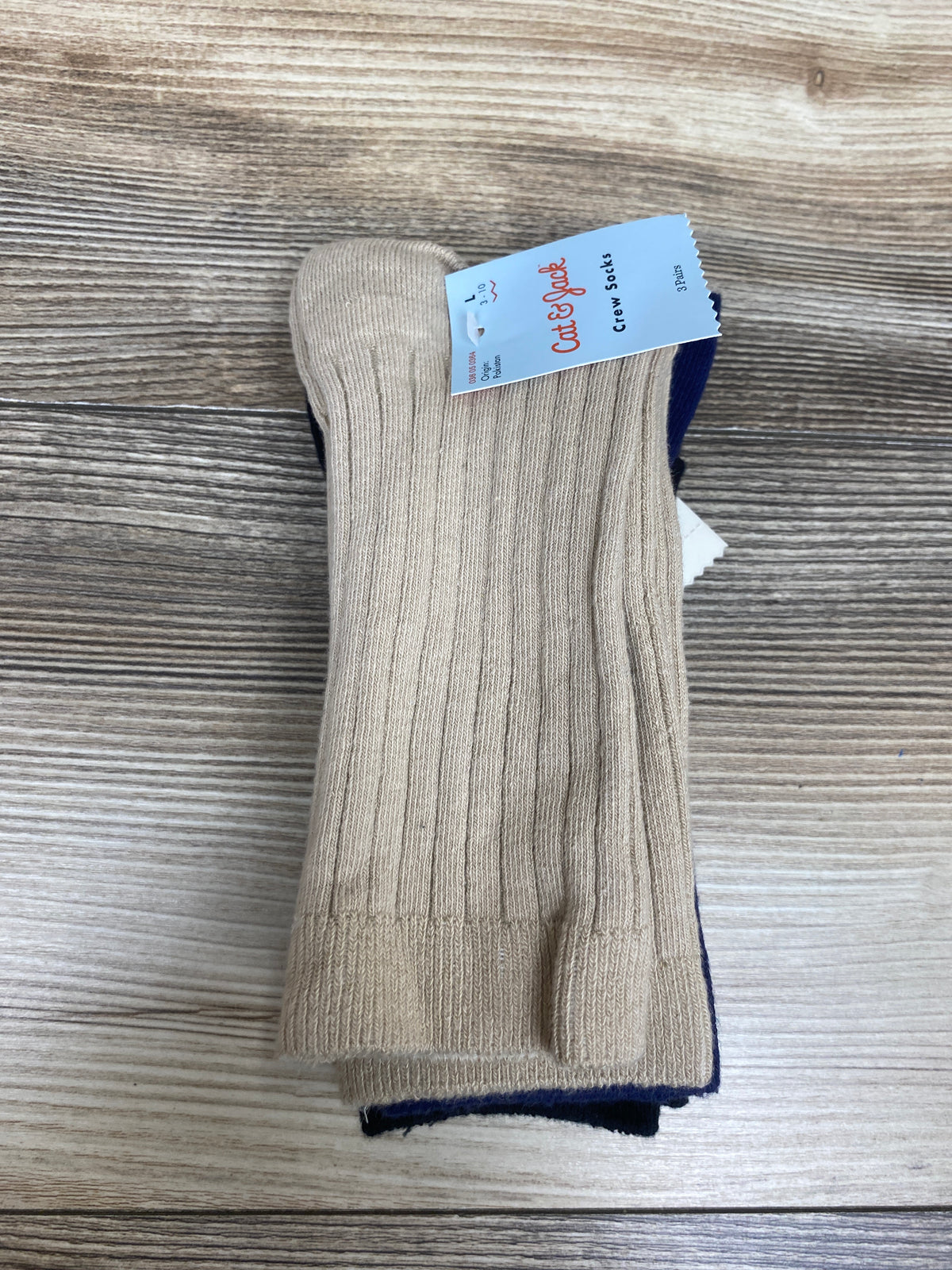 NEW Cat & Jack Crew Socks 3pk Navy/Black/Beige sz Large 3-10Y