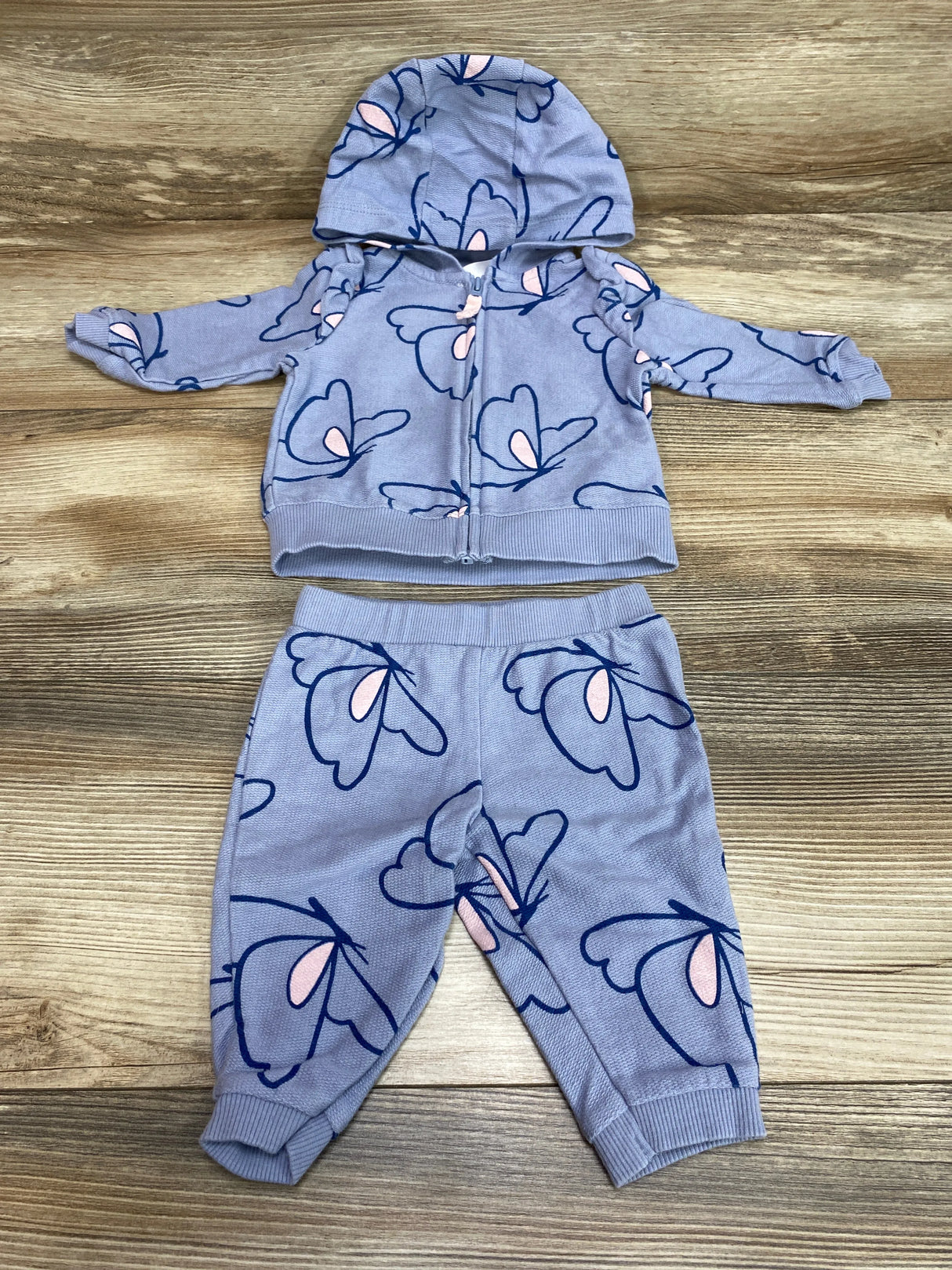 Carter's 2pc Butterfly Print Hoodie & Pants Blue sz 3m