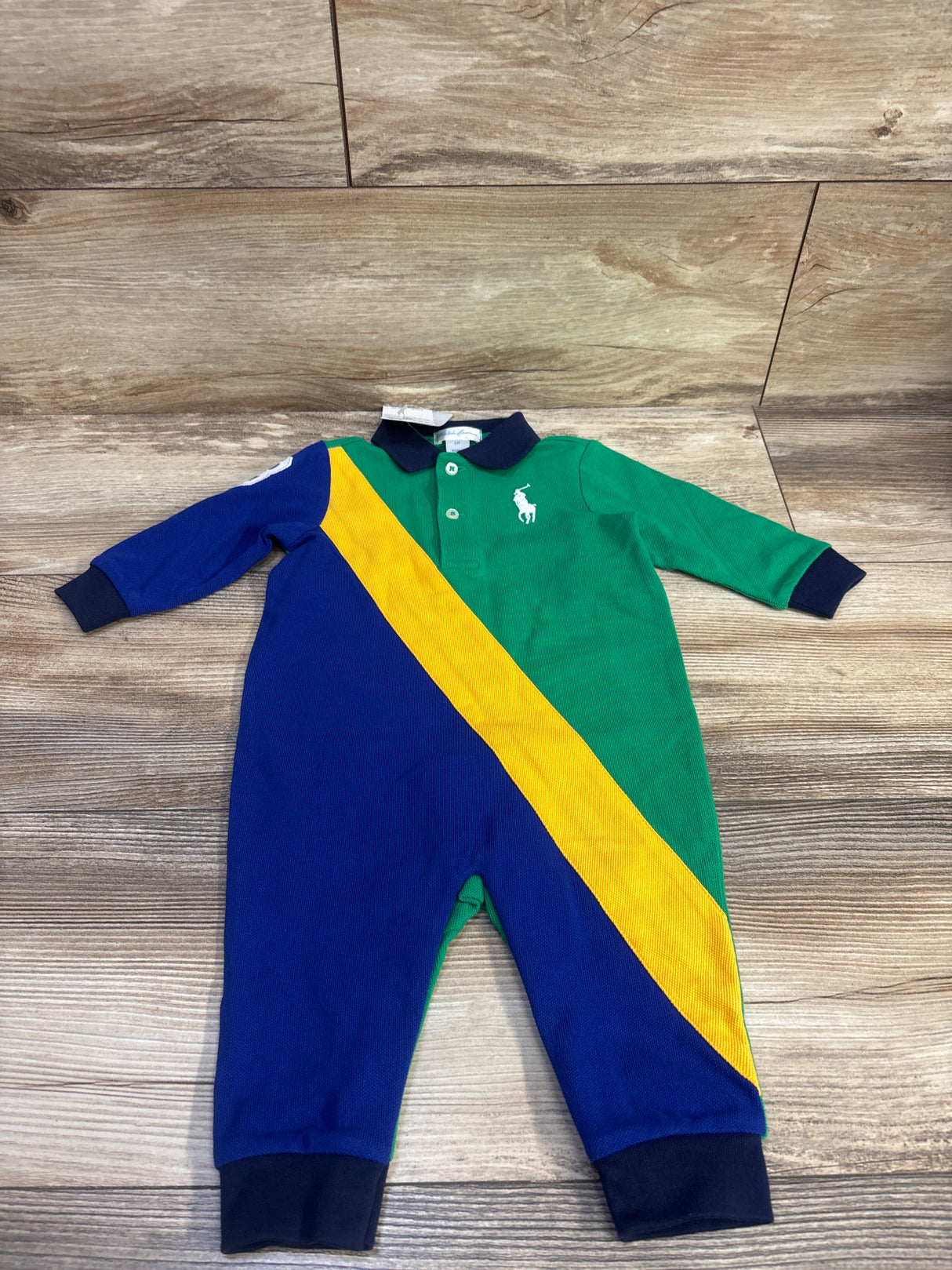 NEW Ralph Lauren Color Blocked Cotton Mesh Polo Coverall Green sz 6m