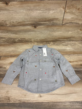 NEW Janie & Jack Embroidered Santa Button-Up Shirt Grey sz 3T