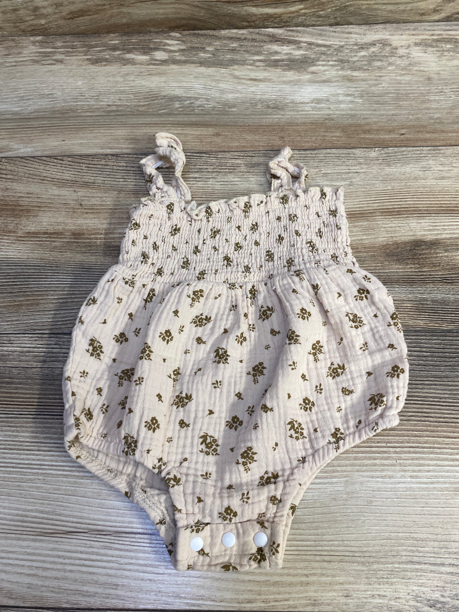 Shein Smocked Gauze Bubble Romper Beige sz 6-9m