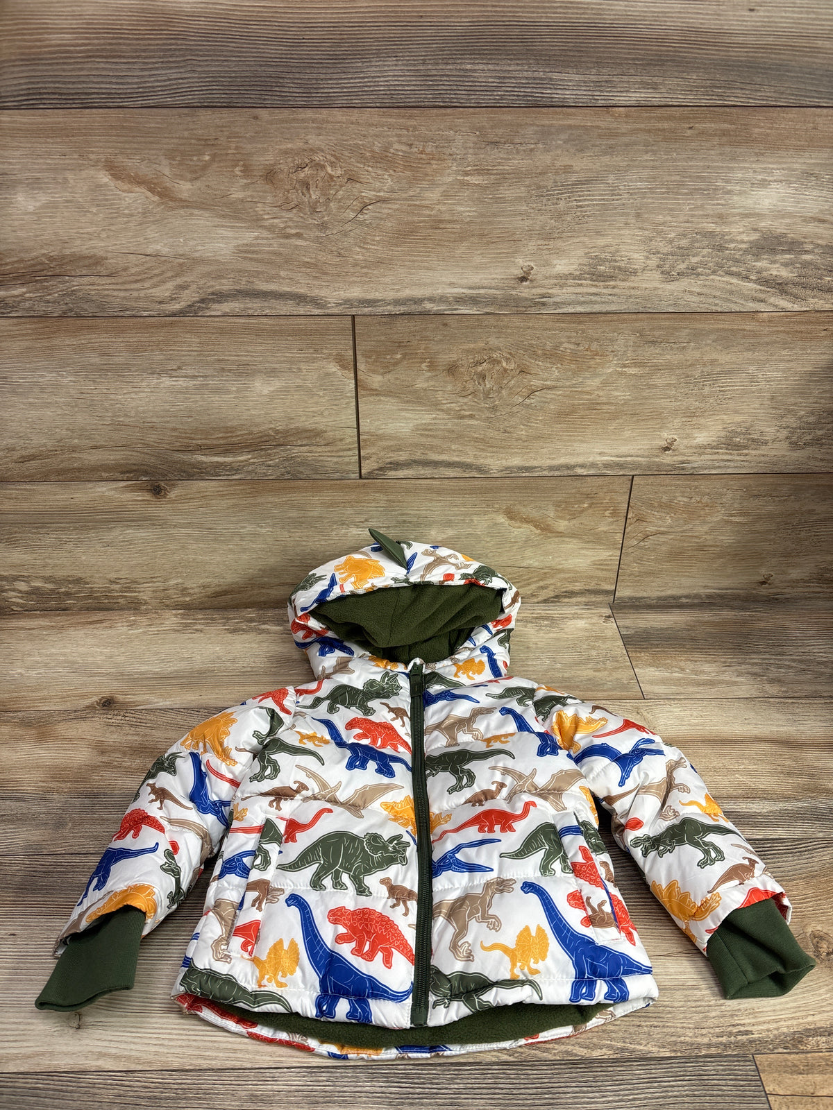 NEW Okie Dokie Dinosaur Print Puffer Jacket White sz 2T