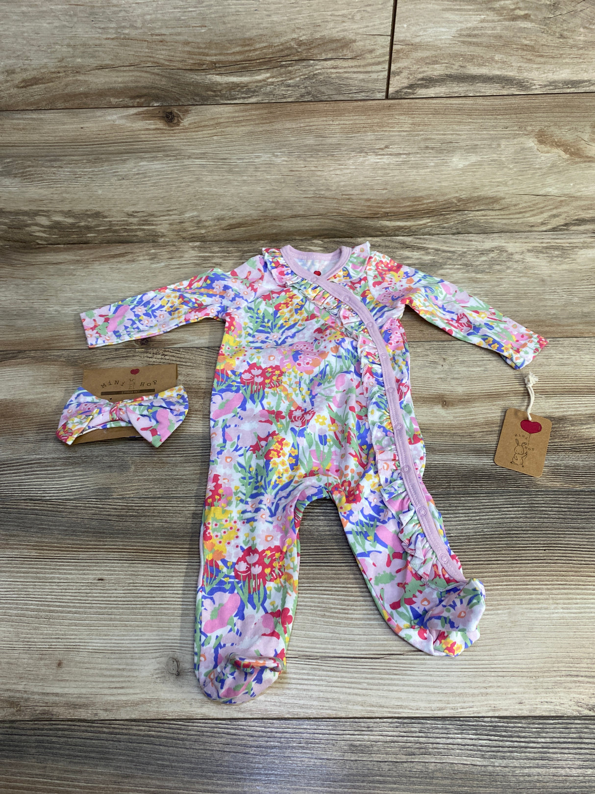 NEW Mini Hop 2pc Floral Sleeper & Headband sz 6m